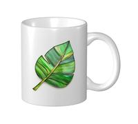Woshuwo Taza de cerámica con diseño de hoja de plátano tropical de vidrieras, elegante taza de café, taza de agua para casa y oficina, 325 ml
