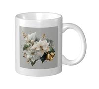 Woshuwo Taza de cerámica con diseño de hojas de acebo con tres campanas doradas, elegante taza de café, taza de agua para el hogar, oficina, 325 ml