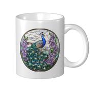 Woshuwo Taza de cerámica con diseño de pavo real y flores, elegante taza de café, taza de agua para casa y oficina, 325 ml