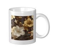 Woshuwo Taza de cerámica con flores doradas y botánicas vintage, elegante taza de café, taza de agua para casa y oficina, 325 ml