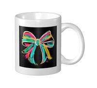 Woshuwo Taza de cerámica con lazo de cinta caprichosa, elegante taza de café, taza de agua para el hogar, oficina, 325 ml
