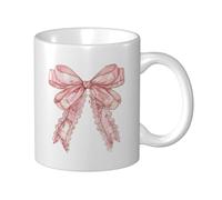 Woshuwo Taza de cerámica con lazo de cinta rosa pastel de acuarela, elegante taza de café, taza de agua para el hogar y la oficina, 325 ml