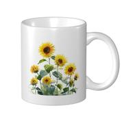 Woshuwo Taza de cerámica de acuarela de girasoles amarillos, elegante taza de café para agua para oficina en casa 325 ml