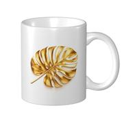 Woshuwo Taza de cerámica de hoja de palma dorada, elegante taza de café, taza de agua para el hogar, oficina, 325 ml