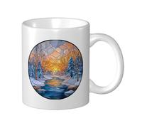 Woshuwo Taza de cerámica de pinos cubiertos de nieve de bosque de invierno, elegante taza de café para beber taza de agua para oficina en casa 325 ml