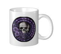 Woshuwo Taza de cerámica gótica oscura con diseño de calavera de rosa morada, elegante taza de café, taza de agua para casa y oficina, 325 ml