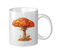 Woshuwo Taza de cerámica naranja con diseño de setas de acuarela, bosque otoñal, elegante, taza de café, taza de agua para el hogar y la oficina, 325 ml