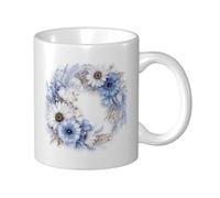 Woshuwo Taza de cerámica transparente con corona floral azul pastel, elegante taza de café, taza de agua para el hogar y la oficina, 325 ml