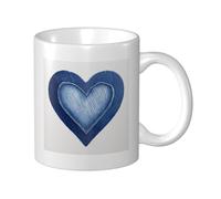 Woshuwo The Denim Heart - Taza de cerámica, elegante taza de café, taza de agua para casa, oficina, 325 ml