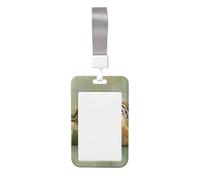 Woshuwo Tiger Sleeping On Green Beige - Funda para tarjetas de identificación deslizante, plástico duro, protector de etiqueta de nombre para enfermeras y oficina