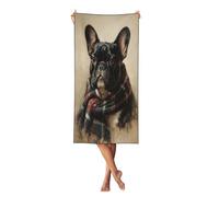 Woshuwo Toalla de playa con bufanda a cuadros de bulldog francés de 27.5 x 55 pulgadas, toalla de playa ligera de secado rápido para vacaciones