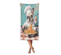 Woshuwo Toalla de playa ligera de 27.5 x 55 pulgadas, diseño de bulldog francés vestido como chef, manta de playa ligera de secado rápido para vacaciones
