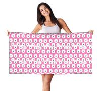 Woshuwo Toalla de playa ligera de 27.5 x 55 pulgadas, diseño de perro blanco sonriendo en rosa, manta de playa de secado rápido para vacaciones