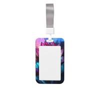 Woshuwo Vitrales de loto rosa, blanco y azul, deslizante, plástico duro, tarjeta de trabajo, protector de etiqueta de nombre para enfermeras y oficina