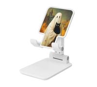 Woshuwo White Ghost Holding Black Cat Church And Graveyard - Soporte plegable para teléfono celular, ángulo ajustable, altura de escritorio, portátil, compatible con todos los teléfonos inteligentes