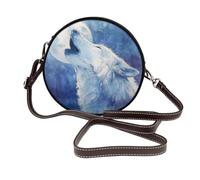 Woshuwo White Wolf Howling At The Moon - Bolso cruzado redondo de piel para mujer