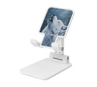Woshuwo White Wolf Howling In A Snowstorm - Soporte plegable para teléfono celular, ángulo ajustable, altura de escritorio, portátil, compatible con todos los teléfonos inteligentes, estilo blanco