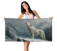 Woshuwo White Wolf Howling In The Snow - Toalla de playa ligera de 27.5 x 55 pulgadas, manta de playa de secado rápido para vacaciones