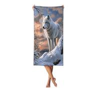 Woshuwo White Wolf In Winter - Toalla de playa ligera de 27.5 x 55 pulgadas, manta de playa de secado rápido para vacaciones