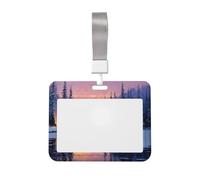 Woshuwo Winter Cabin in The Forest - Soporte para tarjetas de identificación deslizante, plástico duro, protector de etiqueta de nombre para enfermeras y oficina