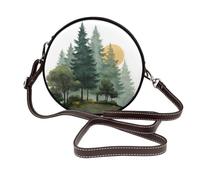 Woshuwo Woodland Pine Trees With A Sun - Bolso cruzado redondo de piel para mujer