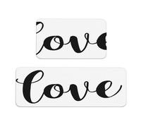 Woshuwo Word Love In Cursive Simple Line - Juego de 2 tapetes antideslizantes para el suelo, alfombra para el pasillo, la lavandería, la cocina