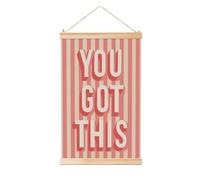 Woshuwo You Got This - Pintura colgante de lino con texto en rosa suave sobre rayas, arte de pared de lino, obra de arte moderna para decoración de granja, 40 x 60 cm