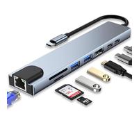 WoskjXas Estación de acoplamiento 8 en 1 Hub USB C con adaptador HDMI 4K a 60Hz, 5Gbps, 2 USB-A (3.0/2.0), 2 USB-C, PD 100W, SD/TF, Plug and Play, base tipo C para laptop