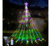 WoskjXas Luces Arbol Navidad con Estrella, 9 Piezas 2M 198LEDs Solar Guirnalda de Luces de Navidad con Control Remoto, 8 Modos Impermeable Cascada Luces, Luces de Navidad Decorativas