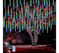WoskjXas Luces de Meteoritos Solares, 30cm 10Tubos 244LEDs Meteoritos Luces Decorativas, Solares Luces de Navidad Resistente al Agua con Mando a Distancia para Decorar el Hogar, el Jardín, la Valla