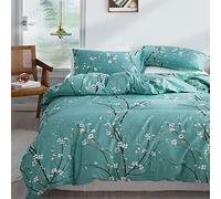 Wotcsil Funda Nordica Floral para Cama 135/150 con Patrón Ramas y Flores Funda Edredon 220x240 cm y 2 x Funda de Almohada de 50x75 cm Juego de Ropa de Cama Fundas Nórdicas de Árbol, Azul Verde