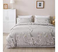 Wotcsil Funda Nordica Floral para Cama 135/150 con Patrón Ramas y Flores Funda Edredon 220x240 cm y 2 x Funda de Almohada de 50x75 cm Juego de Ropa de Cama Fundas Nórdicas de Árbol, Gris