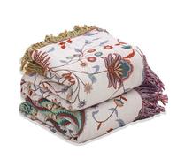 Wotcsil Manta Sofa de Algodón para Cama Colcha Sofa Floral Boho Plaid Manta Foulard Multiusos Jarapas para Sofas Cubrecama Verano Inverno (Verde Beige con Borlas, 150x200cm)