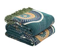 Wotcsil Manta Sofa de Algodón para Cama Colcha Sofa Floral Boho Plaid Manta Foulard Multiusos Jarapas para Sofas Cubrecama Verano Inverno (Verde con Borlas, 200x230cm)