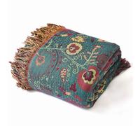 Wotcsil Mantas Sofá Plaid Foulard Sofa Algodón Boho Verano Inverno Estampado de Hojas Florales Multiusos Cubrecama para Cama para Toda Estación, Verde Oscuro, 200x230cm