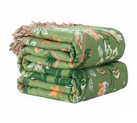Wotcsil Mantas Sofá Plaid Foulard Sofa Algodón Boho Verano Inverno Estampado de Hojas Florales Multiusos Cubrecama para Cama para Toda Estación, Verde Claro, 150x200cm