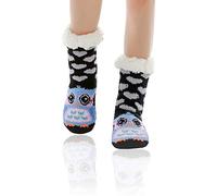 WOTENCE Calcetines Pantuflas Antideslizantes de Invierno para Mujer Calcetines de Casa Cálidos con Forro Polar para Navidad (Búho)