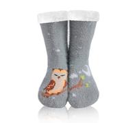 WOTENCE Calcetines Pantuflas Antideslizantes de Invierno para Mujer Calcetines de Casa Cálidos con Forro Polar para Navidad(Búho Gris)…