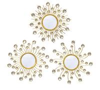 wotieuns Juego de 3 Espejos Decorativos para Pared, diseño de Rayos de Sol, Estilo Bohemio, Dorado, decoración de Metal, Espejo Colgante para Sala de Estar, Dormitorio, baño, 9.25 x 9.25 Pulgadas