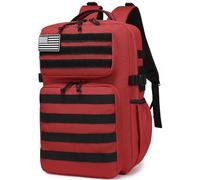 Wotony Mochila táctica militar para hombre, impermeable, de 3 días, con sistema Molle, con portabotellas, rojo, 25L