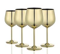WOTOR Oro Copa de vino juego de 4, 540ml Copa de vino de acero inoxidable, inquebrantable, duradero, Adecuado para exteriores, viajes, camping, piscinas
