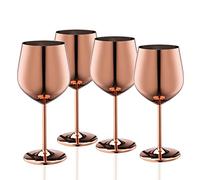 WOTOR Oro rosa Copa de vino juego de 4, 540ml Copa de vino de acero inoxidable, inquebrantable, duradero, Adecuado para exteriores, viajes, camping, piscinas