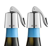 WOTOR Tapón de Acero Inoxidable para Botella de Vino - Cierre Hermético de Silicona, Reutilizable, a Prueba de Fugas, Mantiene Fresco - Paquete de 2 (Plata)