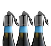 WOTOR Tapón de vino de acero inoxidable, tapón de botella de vino con cierre hermético de silicona, accesorio vino reutilizables, a prueba de fugas mantener fresco, paquetes de 3 (Negro)
