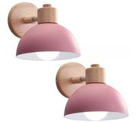 WOTTES Lámpara pared industrial vintage interior E27 Lámparas pareds retro metal+madera Ø20CM para comedor Escalera Dormitorio Cocina Café (2 pieza rosa)