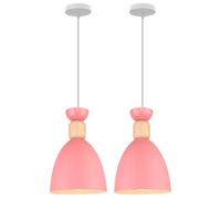 WOTTES Luz colgante Lámpara moderna Iluminación E27 Luces araña Pantalla interior Ø14CM Metal+Madera Luminarias interiores para cocina Dormitorio Sala de estar (Rosa 2Pcs)