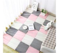 WOTZOV Alfombra De Espuma Afelpada Entrelazada, Alfombra De Espuma Cuadrada Recortable Tipo Rompecabezas DIY, Alfombra De Escalada Suave Y Antideslizante.，Blanco + Gris + Rosa 9 Piezas