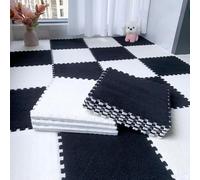 WOTZOV Alfombra De Espuma Suave Y Afelpada, Alfombra De Área Tipo Rompecabezas Entrelazado, Alfombra De Escalada Colorida De 24 Piezas, Alfombra De Escalada，Blanco y Negro