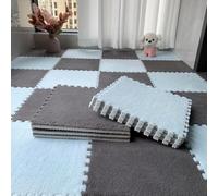 WOTZOV Alfombra De Espuma Suave Y Afelpada, Alfombra De Área Tipo Rompecabezas Entrelazado, Alfombra De Escalada Colorida De 24 Piezas, Alfombra De Escalada，Gris + Azul