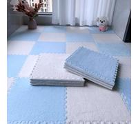 WOTZOV Alfombra De Espuma Suave Y Afelpada, Alfombra De Área Tipo Rompecabezas Entrelazado, Alfombra De Escalada Colorida De 24 Piezas, Alfombra De Escalada，Azul + Blanco